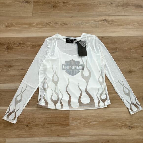 NWT Harley Davidson Women's Flames For Days Mesh Top in Cloud Dancer size Large - Picture 3 of 9